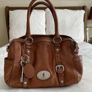 Fossil Maddox Satchel Shoulder Bag Chestnut Brown Classic With Key Fob